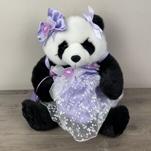 Vtg 1997 Build A Bear Panda Black White Stuffed Teddy w/ Clothes Purse Bows HTF